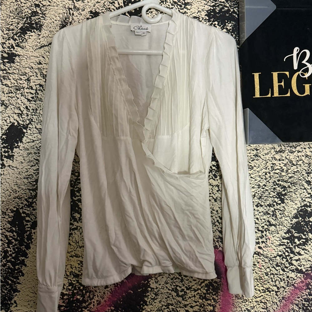 Chico's Cream Ruffle V-Neck Blouse